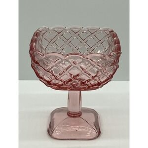 Vtg L.E. Smith Glass Pink Trellis Footed Candy Dish Compote Cottagecore Coquette